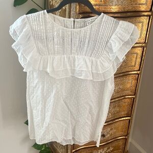 Veronica Beard White Swiss Dot Ruffle Cap Sleeve Top size 4